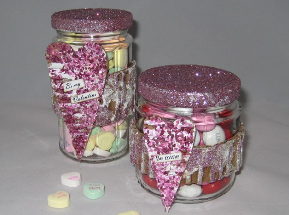 Valentine Glitter Candy Jars